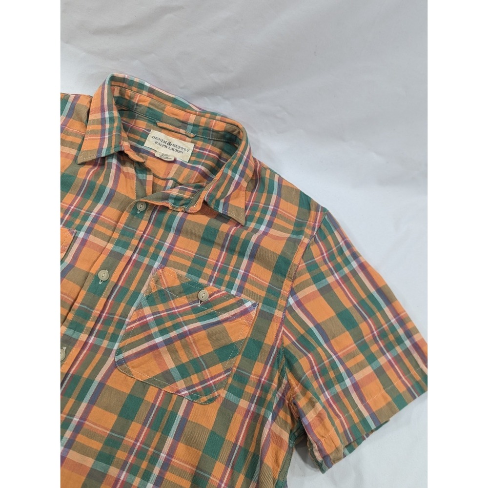 Denim & Supply Ralph Lauren Button Up Short Sleeve Plaid Shirt Orange Size‎ XL